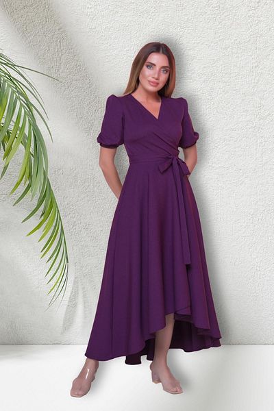 Bidoluelbise Women's Asymmetrical Cut Double Breasted Collar Short Sleeve Evening Dress