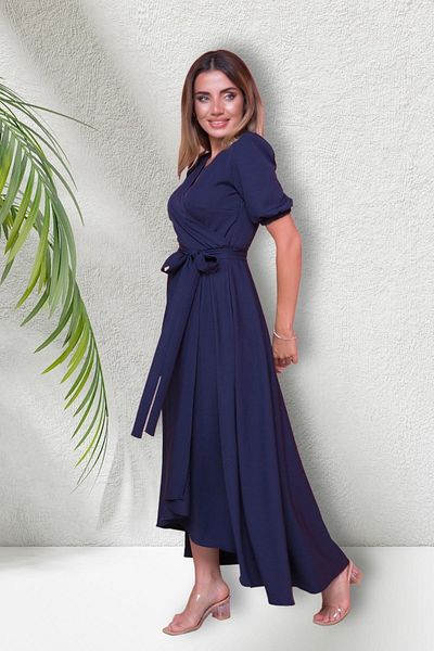 Bidoluelbise Women's Asymmetrical Cut Double Breasted Collar Short Sleeve Evening Dress