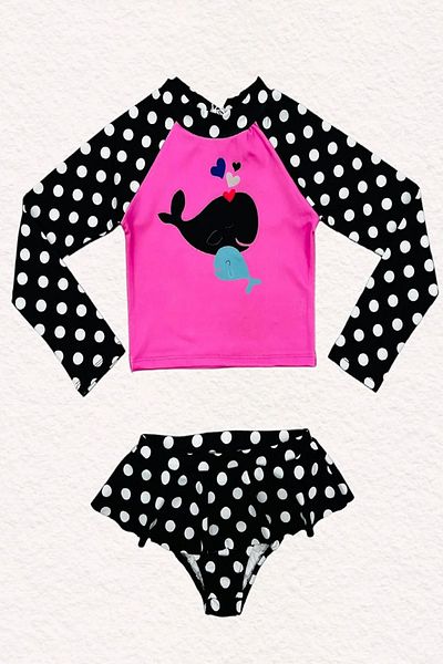 PODIUM GYM Trendy Patterned (UV) Sun Protection Long Sleeve Girls' Crop Top Mini Skirt Ruffle Bikini Set