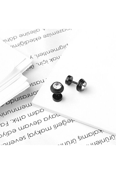 TakıConcept 316L Çelik Siyah Renk Taşlı Erkek Küpe, Piercing, Kadın Küpe