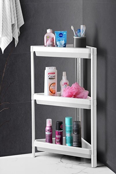 Mim Life رف حمام مكون من 3 طبقات وحدة رفوف بيضاء متعددة الأغراض