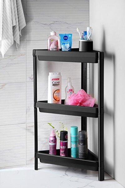 Mim Life 3 Katlı Köşeli Banyo Rafı Siyah