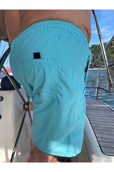 Miami Beach Erkek Büyük Beden Mint Düz Renk Standart Boy Mayo Deniz Şortu