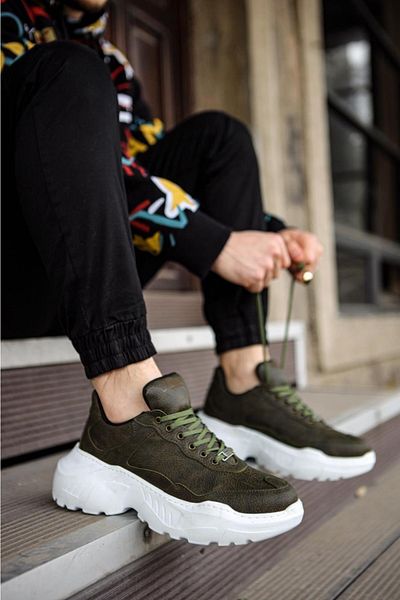 Paolo Zaccardi P-n75 Pantofi sport pentru bărbați, cu șireturi, cu talpă ortopedică înaltă/groasă, Bt Khaki