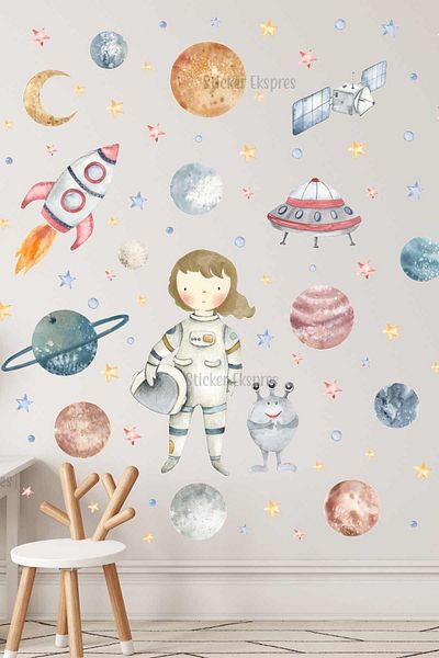 Sticker Ekspres Set de autocolante de perete pentru camera copiilor astronaut în spațiu