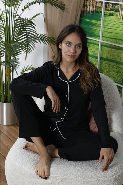 MH Moony Homewears Set de pijamale din bumbac alb-negru din 2 piese