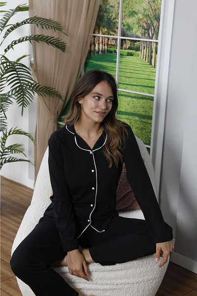 MH Moony Homewears Set de pijamale din bumbac alb-negru din 2 piese