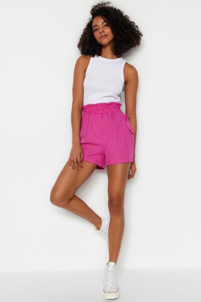 Trendyol Collection Růžové tkané šortky s elastickým pasem Twoss23Sr00327