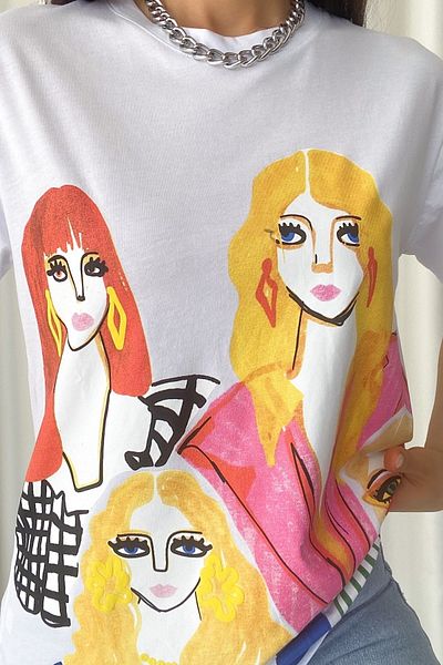 FEMELLE Women's White New Season Printed Cotton T-Shirt
