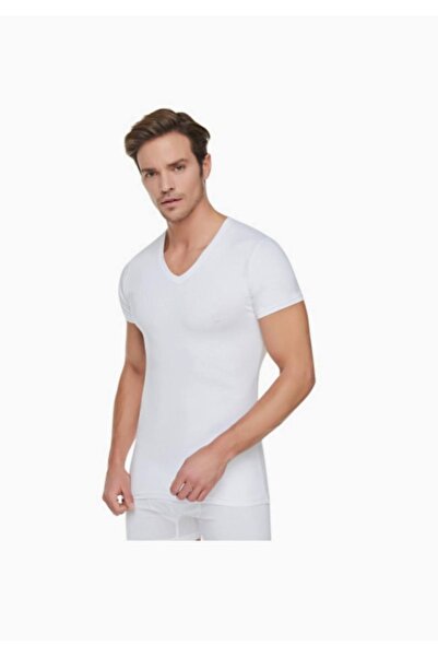 Tutku Мъжка бяла тениска с V-образно деколте, 3 броя, нов сезон