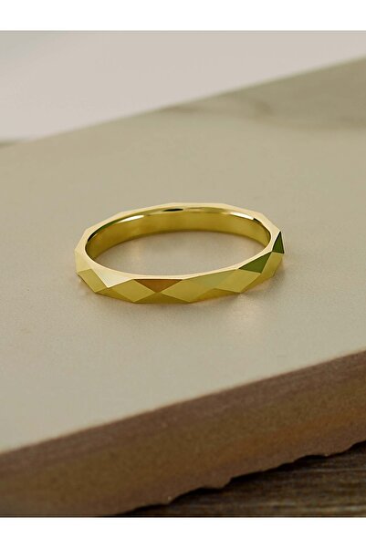 Nilvera Kuyumculuk 14 Ayar Altın Prizma Alyans, Zarif Altın Yüzük Kadın, Göz Alıcı Işıklı Mücevher Kutusuyla