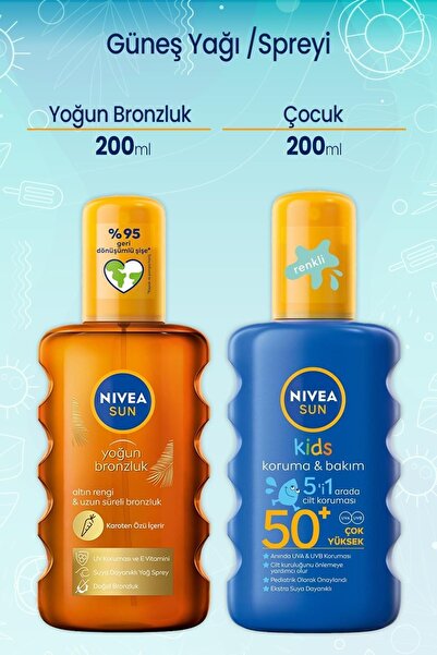 NIVEA Sun Karoten Güneş Spreyi 200 Ml Ve Çocuk Renkli Nemlendirici Güneş Spre...