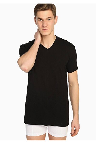 Tutku Мъжка черна риза с V-образно деколте и ребра, 9 броя Elf568tccm9 Нов сезон