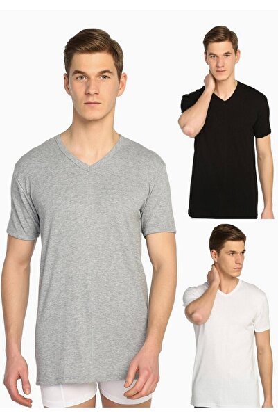Tutku Men's Gray Black White Ribbed V-Neck Undershirt 9 Pack Elf568tccm9 New Season