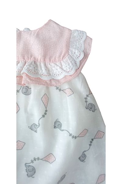 Mymio Baby Elephant Patterned Scallop Detailed Lined Cotton Dress
