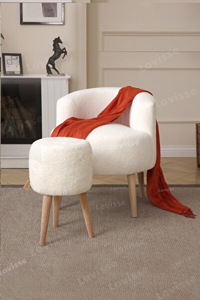 LOVİSSE HOME Teddy Berjer ve Puf Set Tekli Koltuk Balkon, Ofis, Bekleme, Güze...