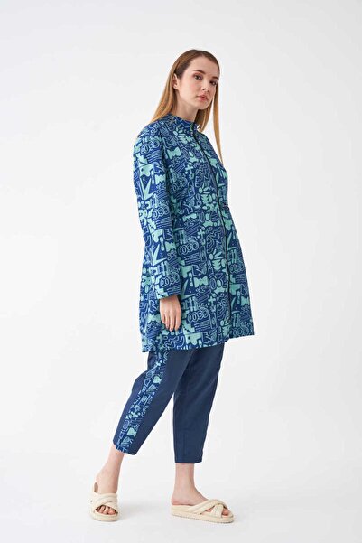 Mevra Μαγιό Sia Pattern Hijab με Stopper Navy Green