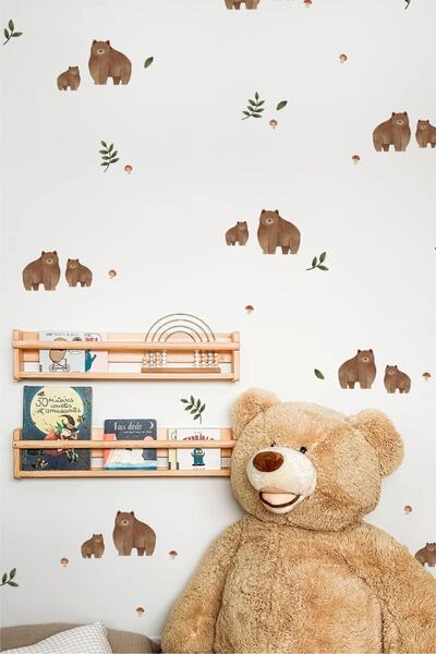 WALLHUMAN Αυτοκόλλητο τοίχου για παιδικό δωμάτιο Brown Bears
