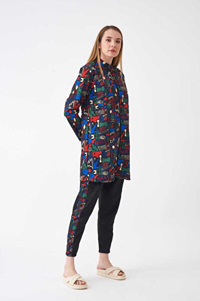 Mevra Stoperli Sia Desen Tesettür Mayo Siyah