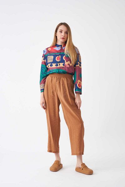Mevra Elastic Waist Modal Trousers Milk Coffee