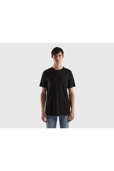 United Colors of Benetton Μαύρο ανδρικό μπλουζάκι Slub - Crew Neck