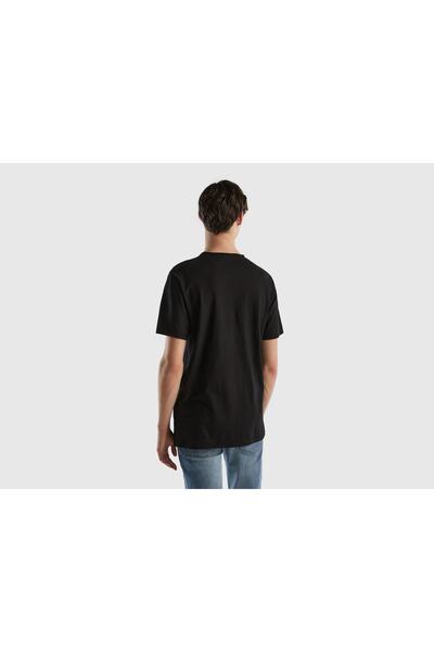 United Colors of Benetton Μαύρο ανδρικό μπλουζάκι Slub - Crew Neck