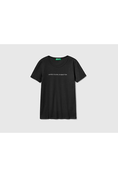 United Colors of Benetton Benetton Written Black Women's Basic T-shirt