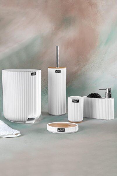 ACAR Aria Ahşap Dekorlu 5 Parça Akrilik Banyo Seti