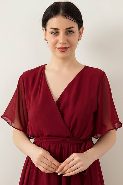 PULLIMM Sleeves Flounced Chiffon Dress 22-253