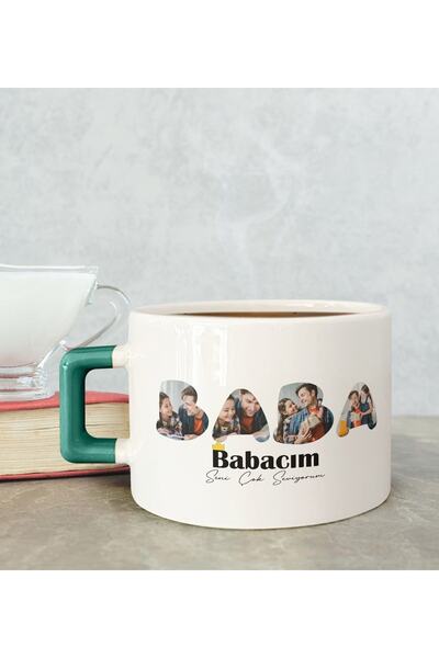 Bk Gift Kişiye Özel Fotoğraflı Babalar Günü Tasarımlı Yeşil Kulplu Çay & Kahv...