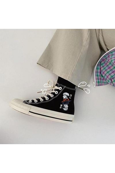 Touz Jujutsu Kaisen Printed Unisex Black Canvas Shoes