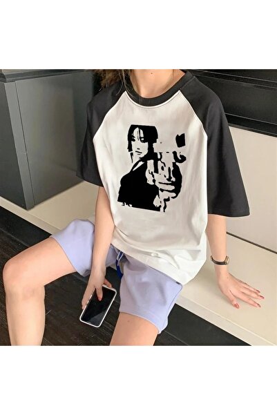 Touz Y2k Shooting Girl Raglan Sleeve White Unisex Oversize T-shirt