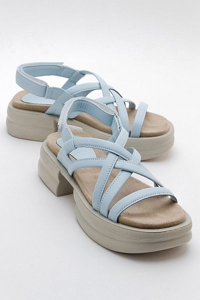 LuviShoes صندل نسائي من الجلد الطبيعي باللون الأزرق من SENZA