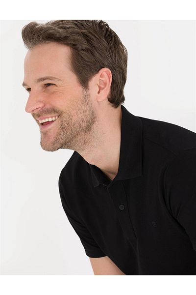 Pierre Cardin Μαύρο μπλουζάκι με λαιμόκοψη Polo Basic
