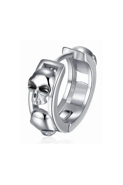 Jaida Moda Unisex Gray Skull Figure Gothic Sports Steel Hoop Earrings