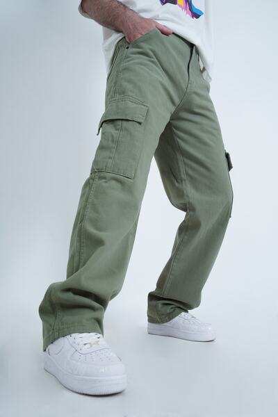 DİFRANSEL Cepli Baggy Yeşil Kargo Baggy Pantolon