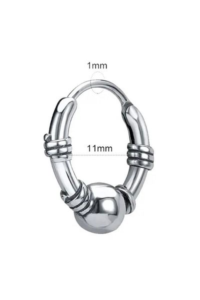 Jaida Moda Unisex Gray Ball Detailed Gothic Sports Steel Hoop Earrings