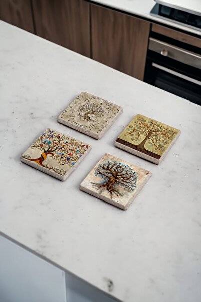 Baumatelier Tree of Life Tree of Life Themed Travertine Coasters Set of 4