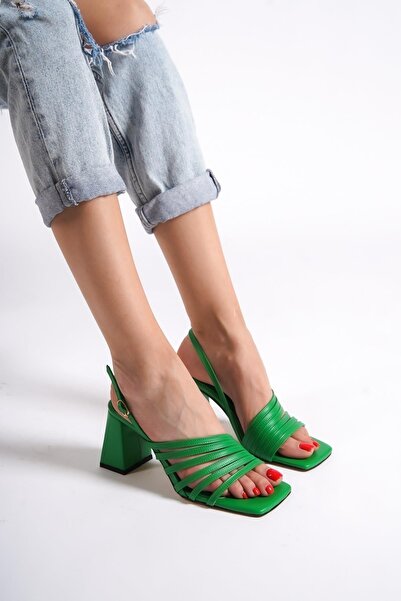 Modabuymus Butterfly M Green Thick Heeled Multi-Strapped Shoes