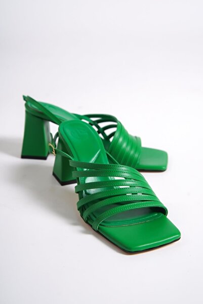 Modabuymus Butterfly M Green Thick Heeled Multi-Strapped Shoes