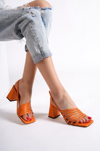 Modabuymus Butterfly M portocaliu pantofi cu mai multe curele cu toc gros