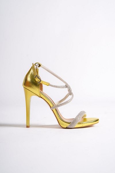 Modabuymus Palermo Mustard Yellow Knitted Stone Platform Heeled Evening Dress Shoes