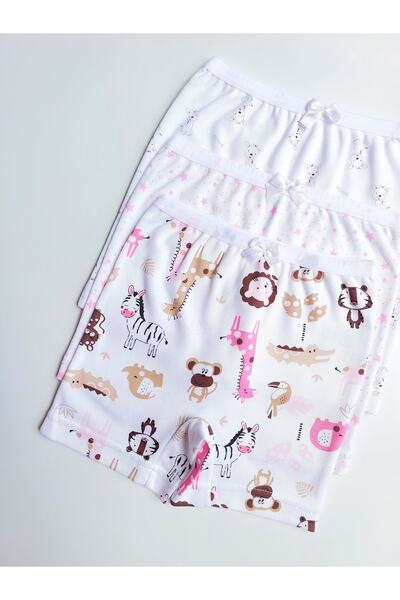 ÇebiKids Kız Çocuk %100 Pamuklu Desenli Paçalı Külot/boxer 3'lü