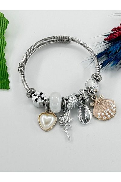 Bhs life Women's Charmed Seashell Steel Bracelet White Sea