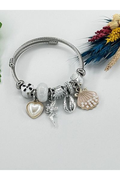 Bhs life Women's Charmed Seashell Steel Bracelet White Sea