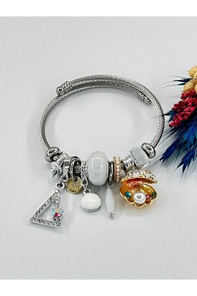 Bhs life Women's Charm Pink White Oyster Pearl Steel Bracelet