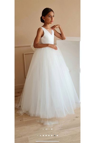 Wiolans Girl's White Long Design Evening Dress