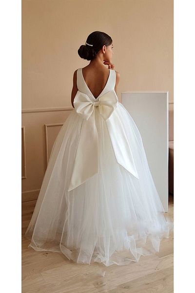 Wiolans Girl's White Long Design Evening Dress