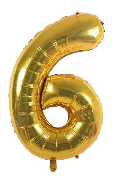 FOKUL Foil 6 Number Balloon 36 Cm Gold Small Size 16inc Six Digits Foil Balloon