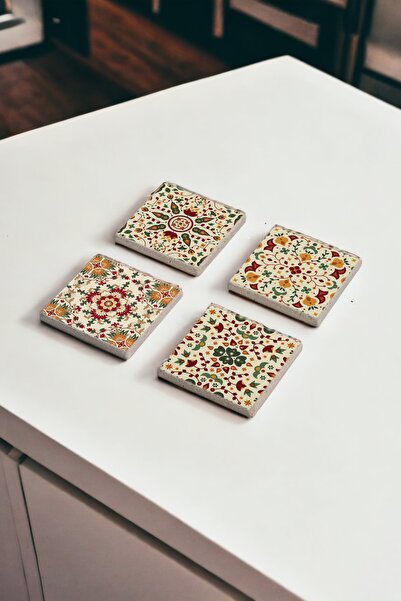 Baumatelier طقم قواعد أكواب من الحجر الطبيعي بتصميم ماندالا مكون من 4 قطع